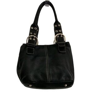 Tignanello Hobo Purse Shoulder Hand Bag Black Pebbled Leather